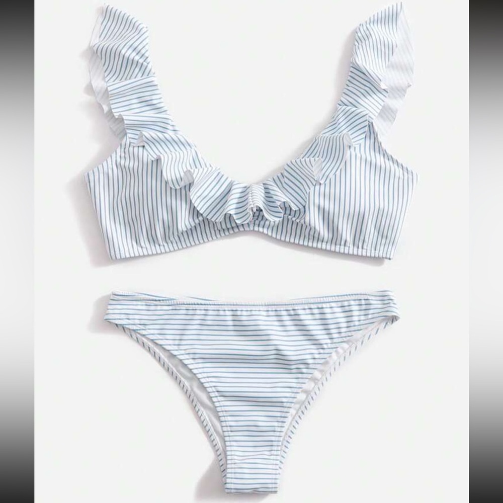 SHEIN blue and white stripped bikini